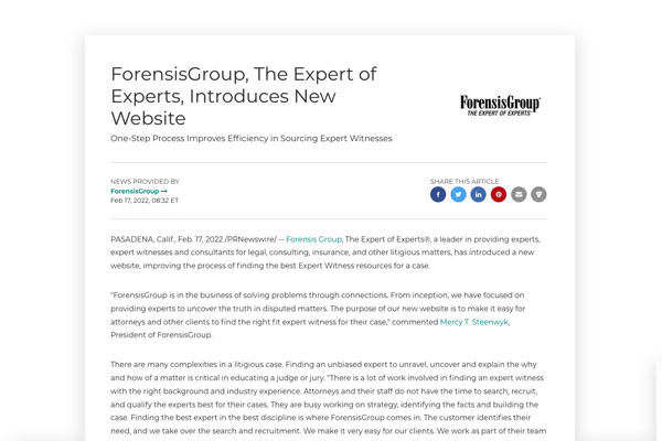 ForensisGroup, The Expert of Experts, Introduces New Website